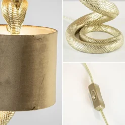 Gouden tafellamp Snake met velours kap