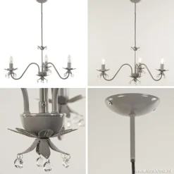 Grijze kroonluchter met bloem/kristal