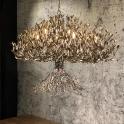 Grote design hanglamp ovaal oud zilver