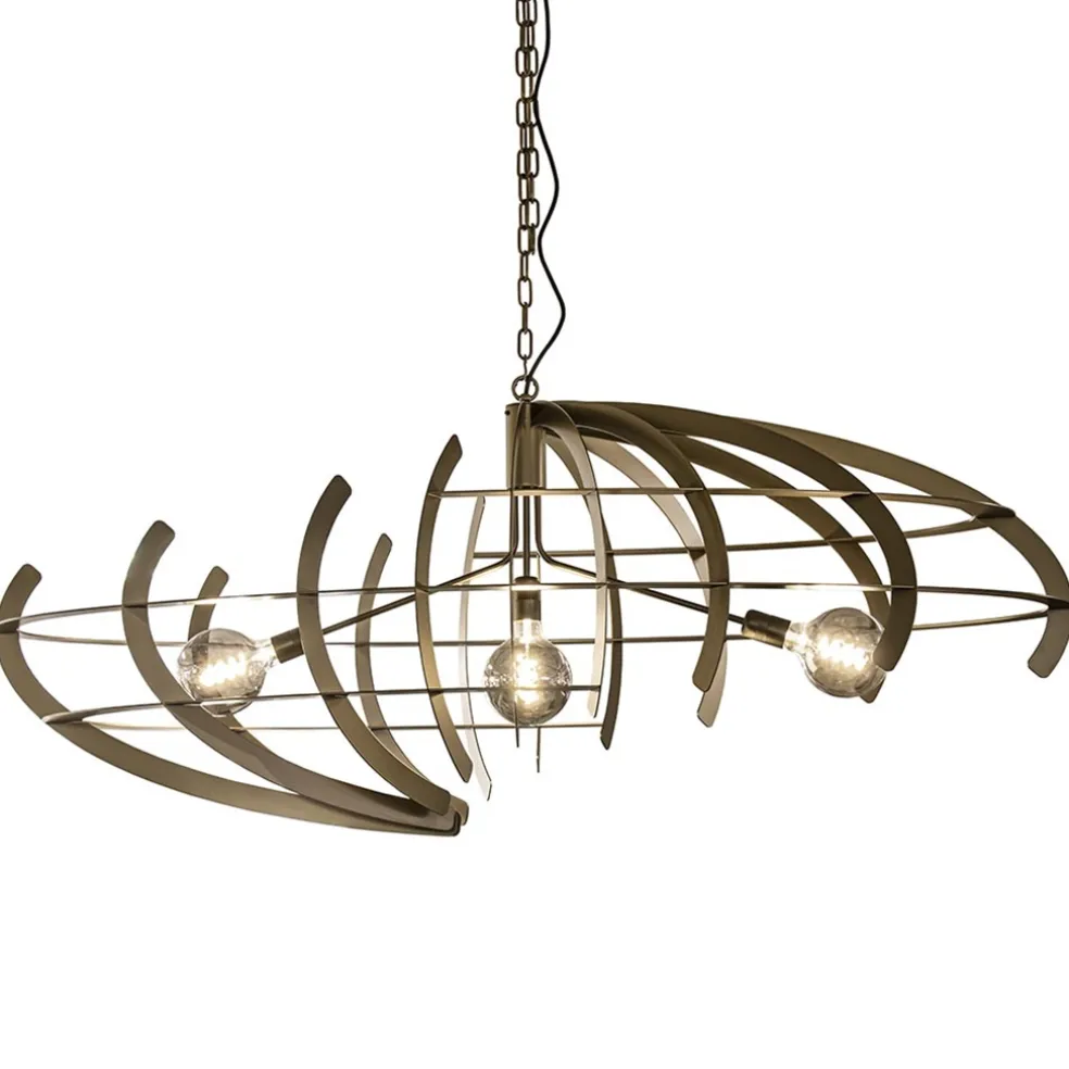 Grote design hanglamp ovaal oud messing