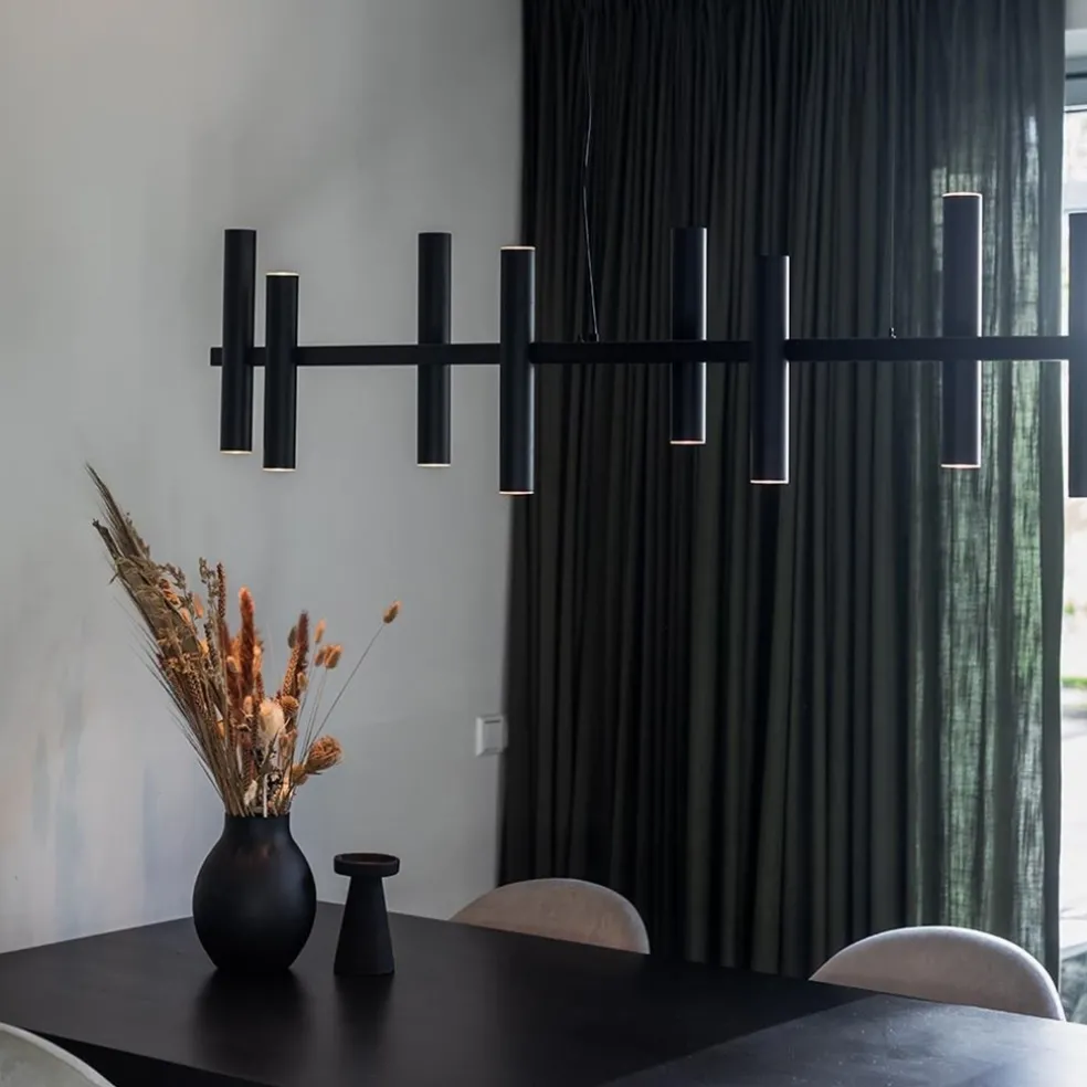 Grote design hanglamp tubes mat zwart 14-lichts