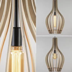 Grote hanglamp blank houten kap met zwart