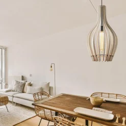 Grote hanglamp blank houten kap met zwart