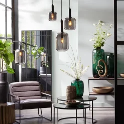 Grote hanglamp Lekar zwart met smoke glas