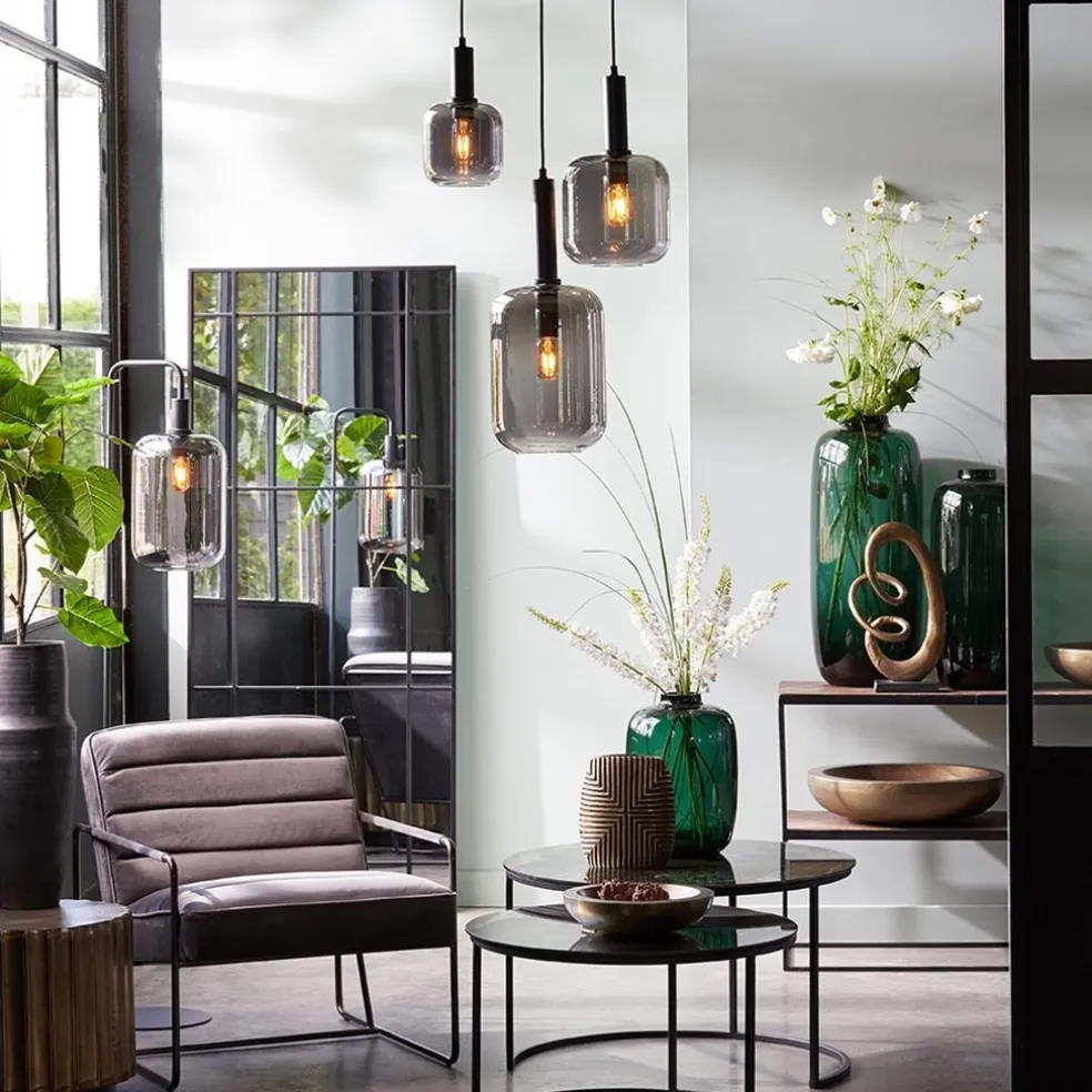 Grote hanglamp Lekar zwart met smoke glas