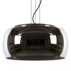 Grote hanglamp zwart met smoke glazen kap