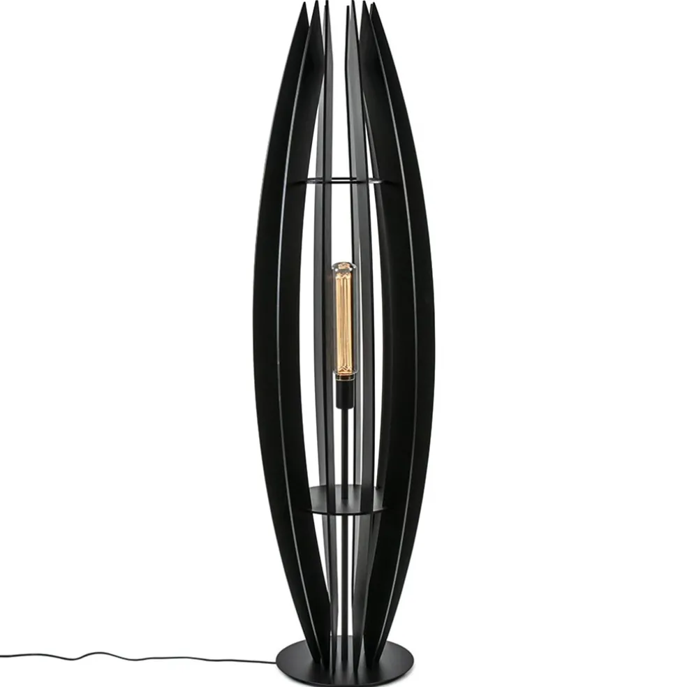 Grote houten vloerlamp mat zwart