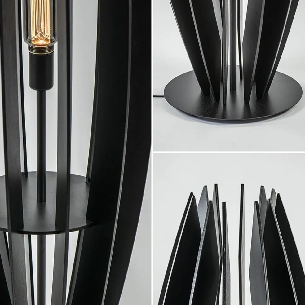 Grote houten vloerlamp mat zwart