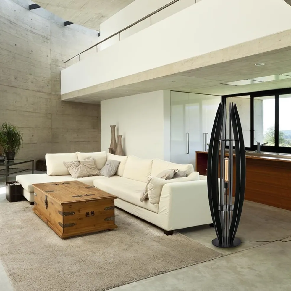 Grote houten vloerlamp mat zwart