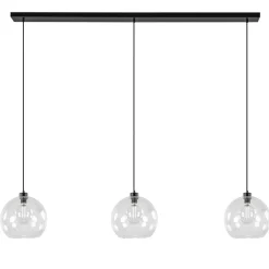 Grote 3-lichts hanglamp met helder glas en zwarte balk
