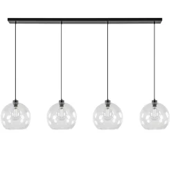 Grote 4-lichts hanglamp zwart met helder glazen bollen