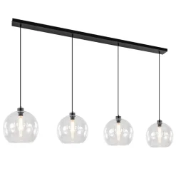 Grote 4-lichts hanglamp zwart met helder glazen bollen