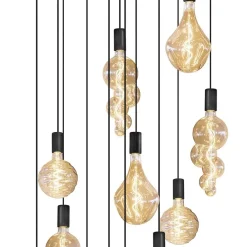 Grote 12-lichts videlamp mat zwart met zwarte pendels
