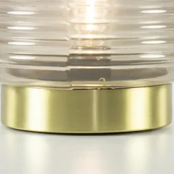 Grote Lipa tafellamp batterijen warm licht grijs ribbel glas