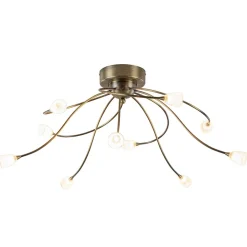 Grote plafondlamp brons met wit glas inclusief LED