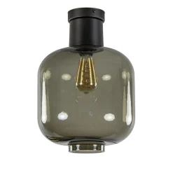 Grote plafondlamp smoke glas met mat zwart