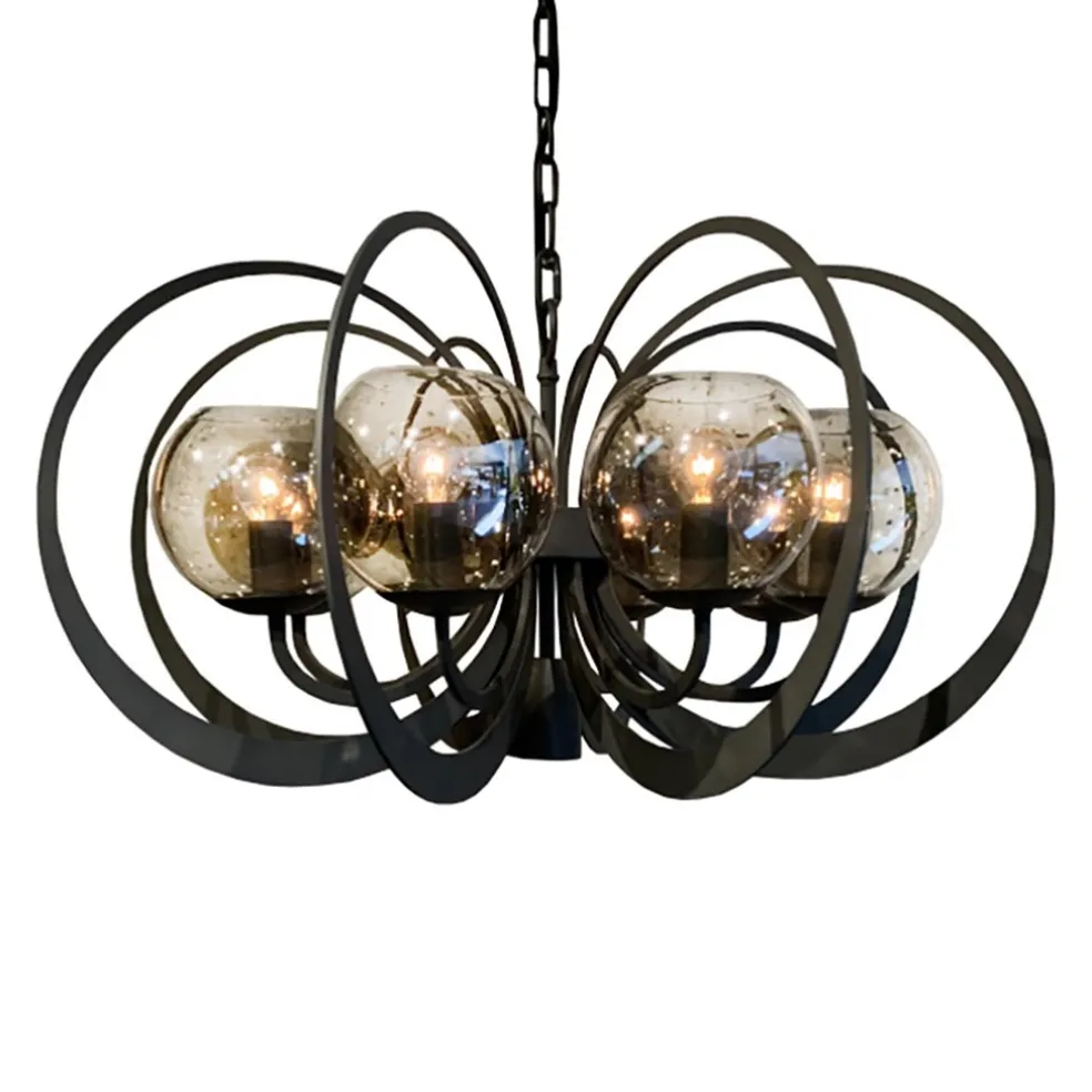 Grote ronde hanglamp metaal met smoke glas en spot