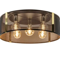 Grote ronde plafondlamp zwart gaas met goud