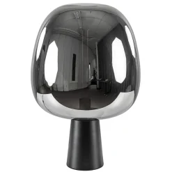 Grote tafellamp Amarah zwart met smoke glazen kap