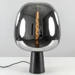 Grote tafellamp Amarah zwart met smoke glazen kap