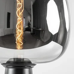 Grote tafellamp Amarah zwart met smoke glazen kap