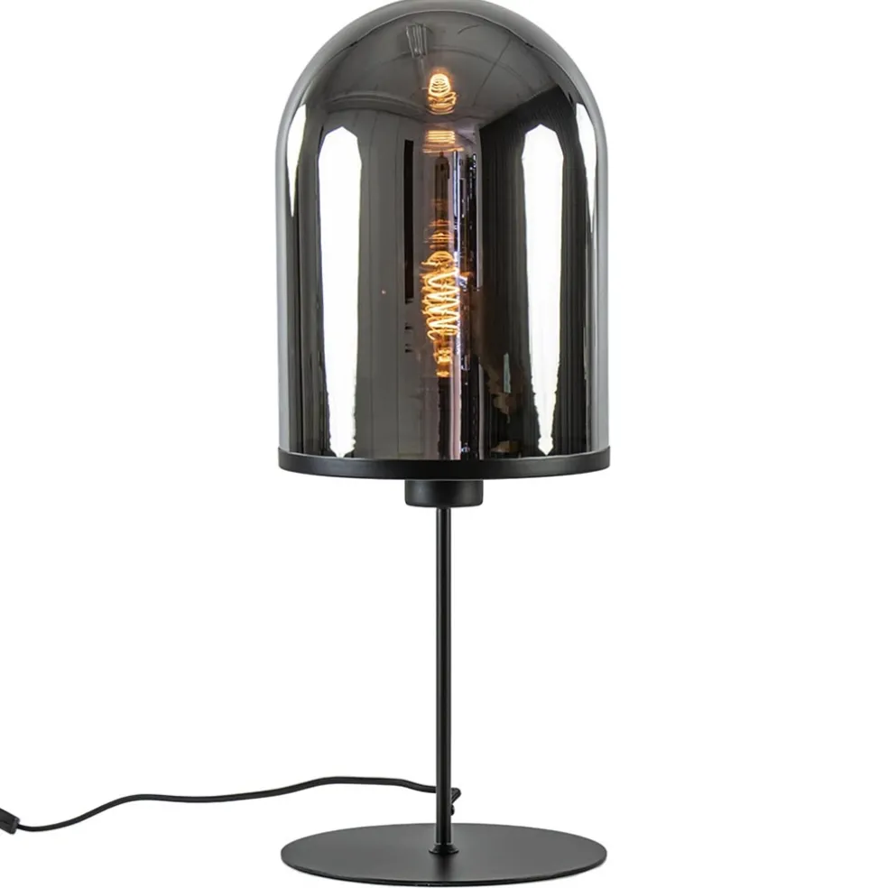 Grote tafellamp Maverick mat zwart met smoke glas