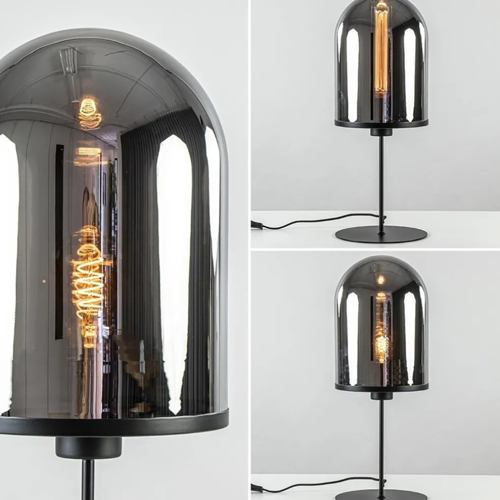 Grote tafellamp Maverick mat zwart met smoke glas