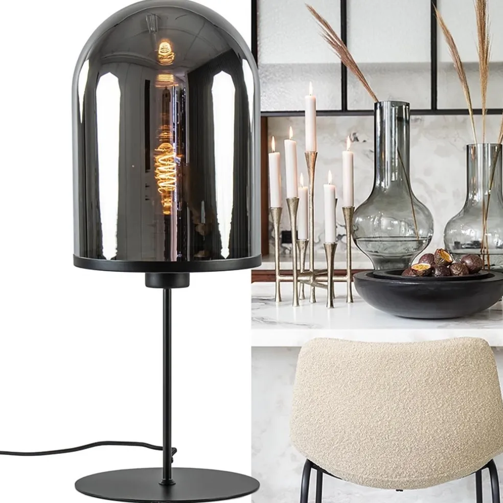 Grote tafellamp Maverick mat zwart met smoke glas