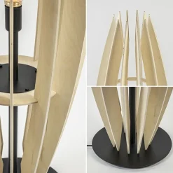 Grote vloerlamp blank hout met mat zwarte voet