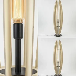 Grote vloerlamp blank hout met mat zwarte voet