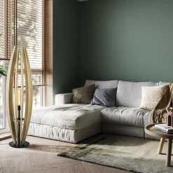 Grote vloerlamp blank hout met mat zwarte voet