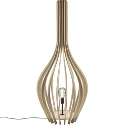 Grote vloerlamp kegel naturel hout met zwart