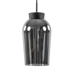 Hanglamp 1 lichts zwart/marmer met smoke glas