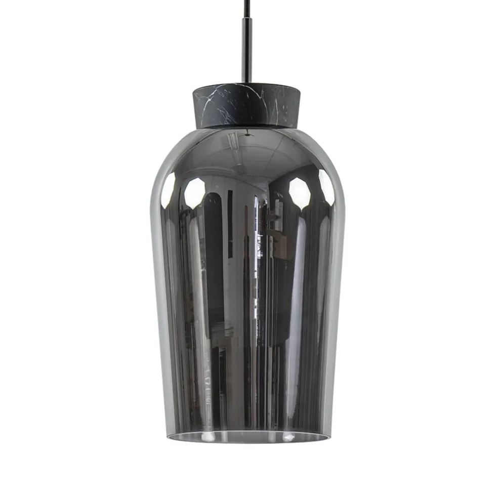 Hanglamp 1 lichts zwart/marmer met smoke glas