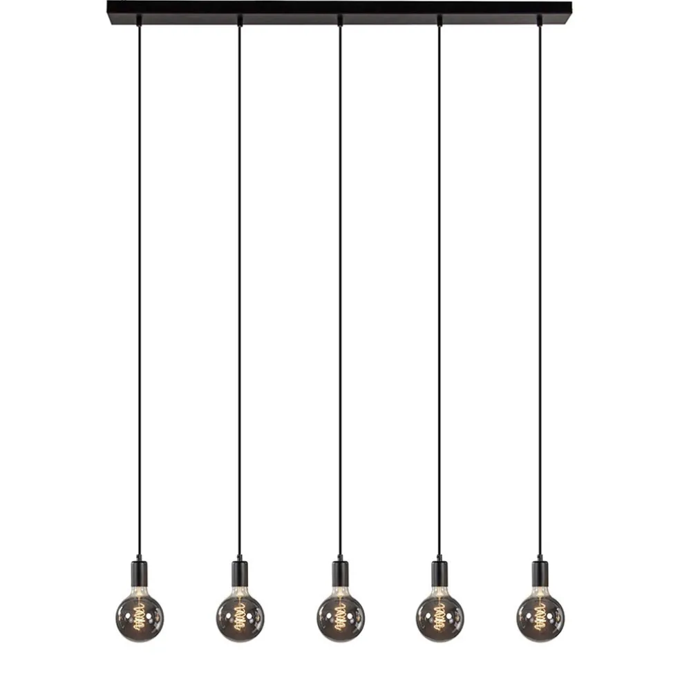 Hanglamp balk 110cm + 5x pendel zwart