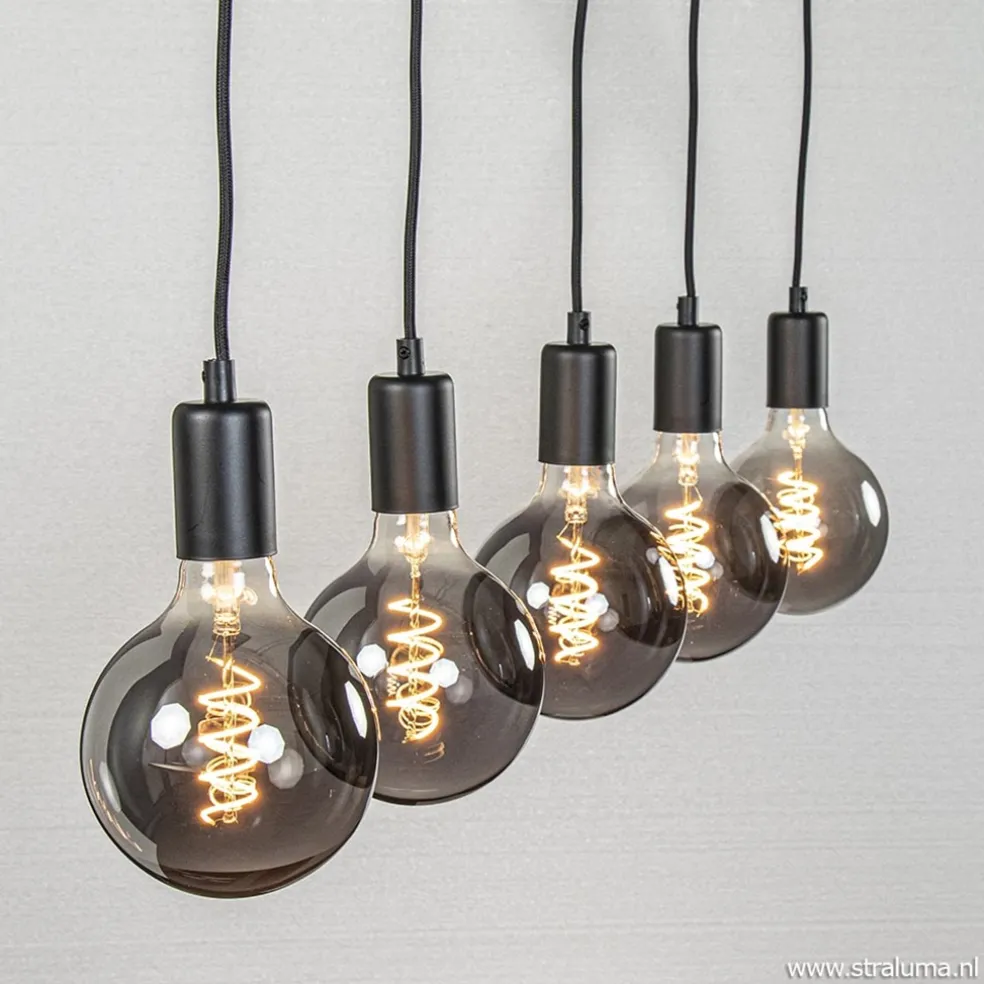 Hanglamp balk 110cm + 5x pendel zwart