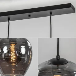 Hanglamp balk zwart 5-lichts smoke glas
