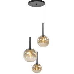 Hanglamp Bella 3L rond zwart+smoke glas