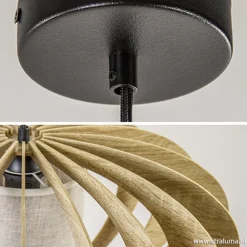 Hanglamp 64cm houten lamellen+linnen kap