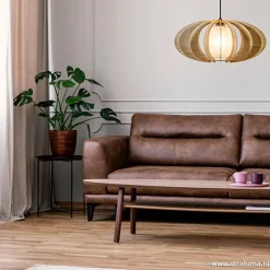 Hanglamp houten lamellen + kap 50cm