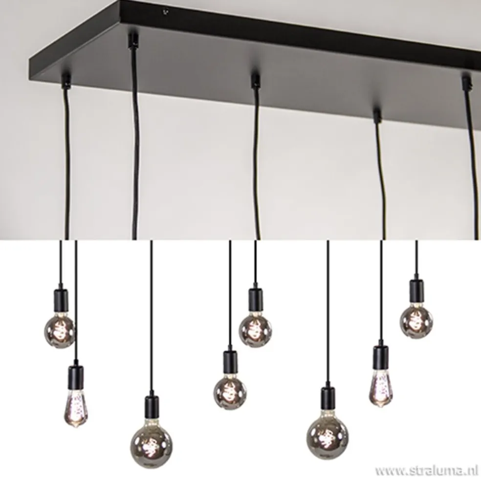 Hanglamp 8L plaat 110cm zwart ex.e27 lb