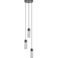 Hanglamp 3L rond zwart met cilinder glas