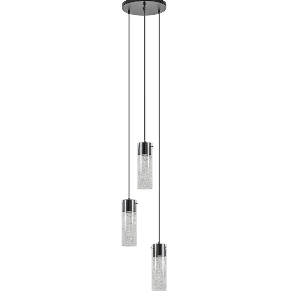 Hanglamp 3L rond zwart met cilinder glas