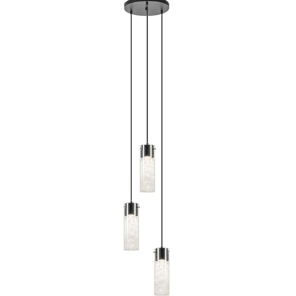 Hanglamp 3L rond zwart met cilinder glas