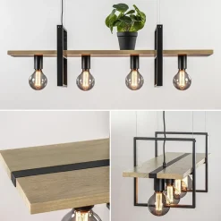 Hanglamp 4L zwart met houten planken
