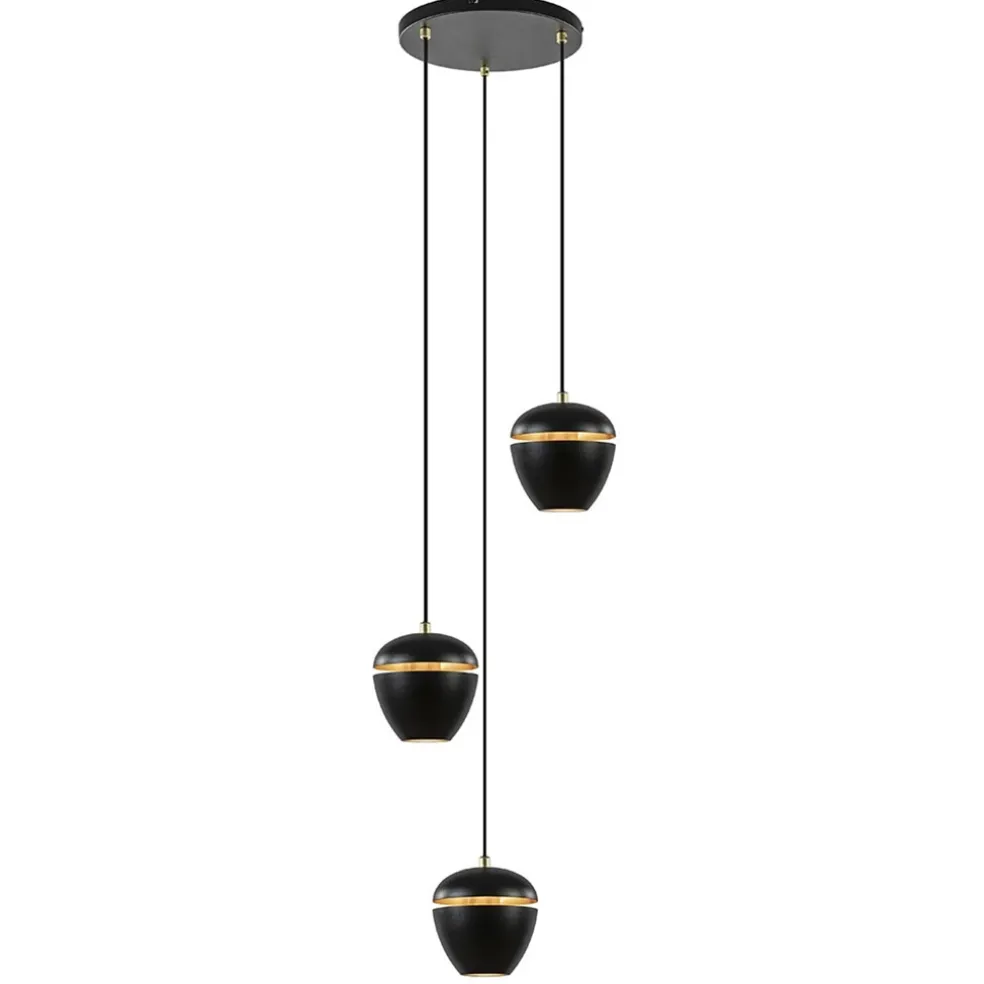 Hanglamp 3-lichts rond zwart/goud