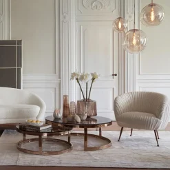 Hanglamp Medina 48cm messing + amber glas