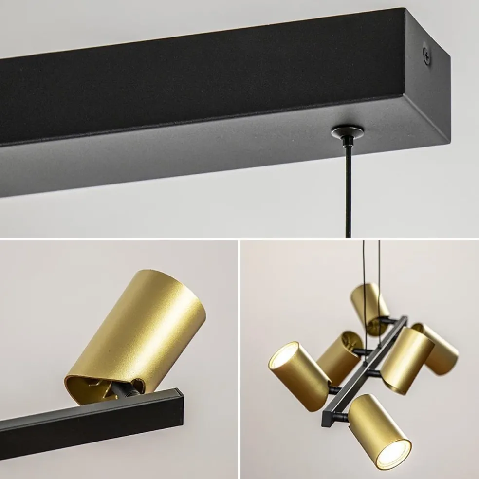 Hanglamp met spots 6-lichts zwart/goud