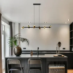 Hanglamp met spots 6-lichts zwart/goud