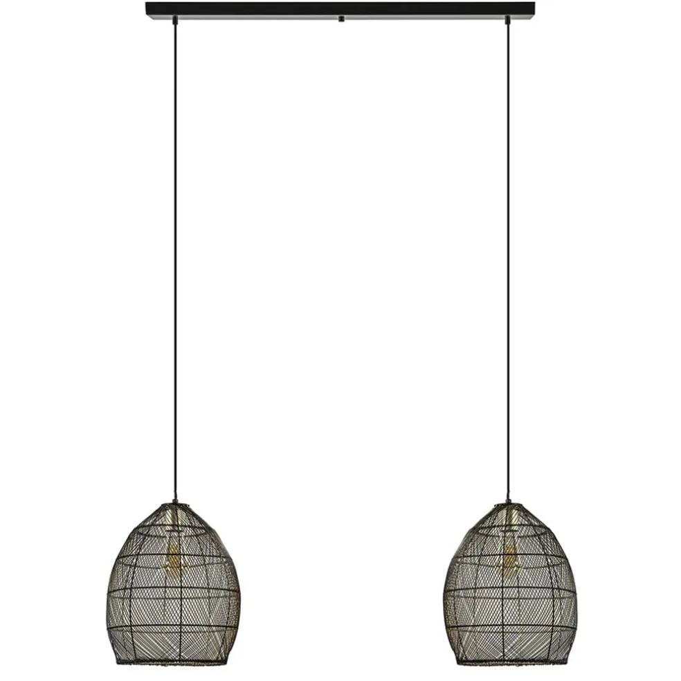 Hanglamp Meya 2-lichts zwart/goud met balk